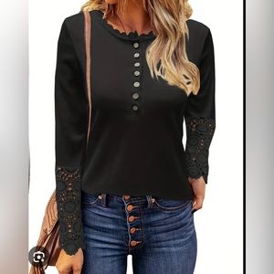 Women black Lace long Sleeve tops. Also in white color.